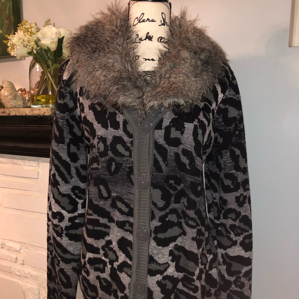 Black and Grey Leopard Print Cardigan